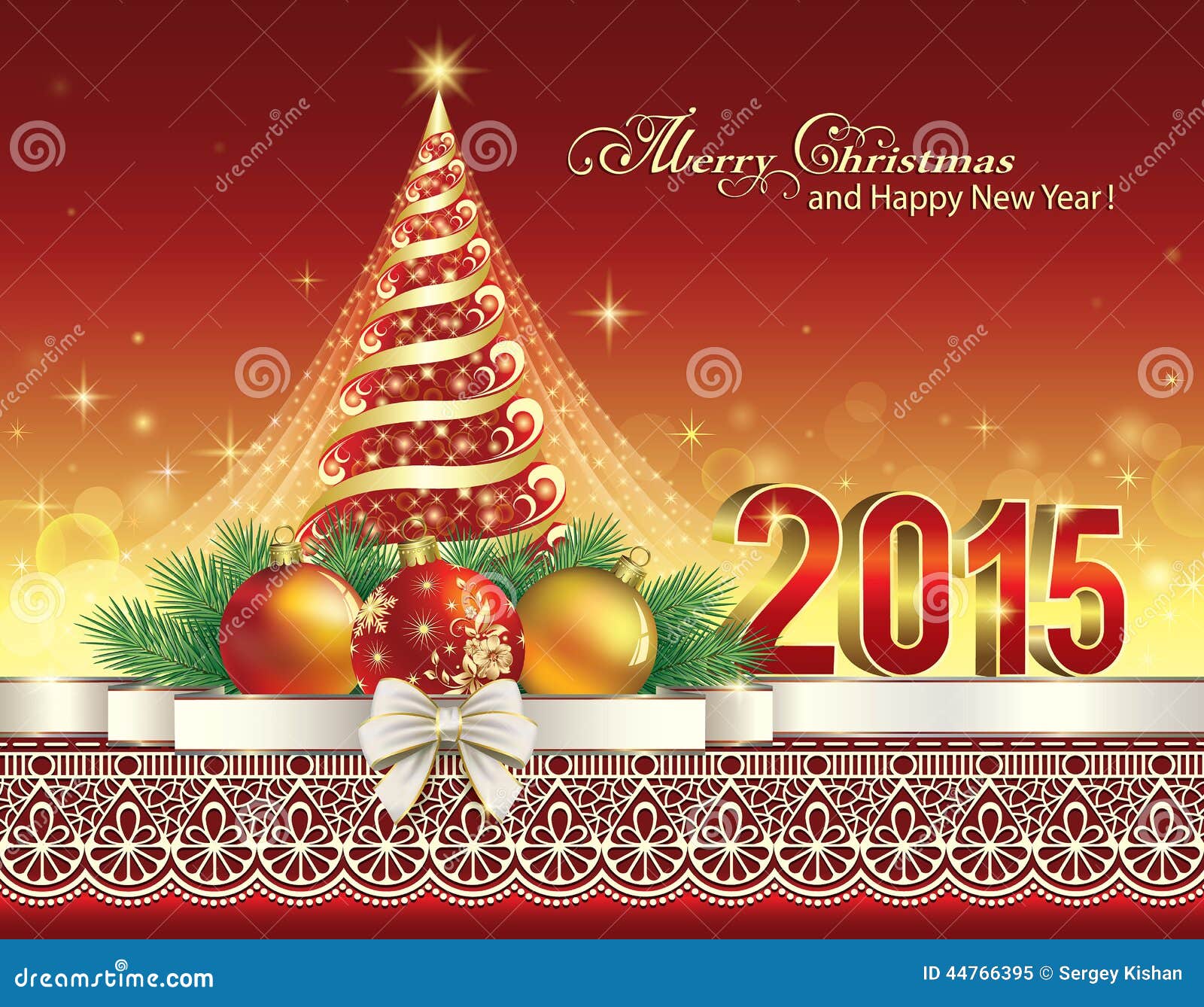 Christmas Card With 2015 And Festive Christmas Tree Stock 