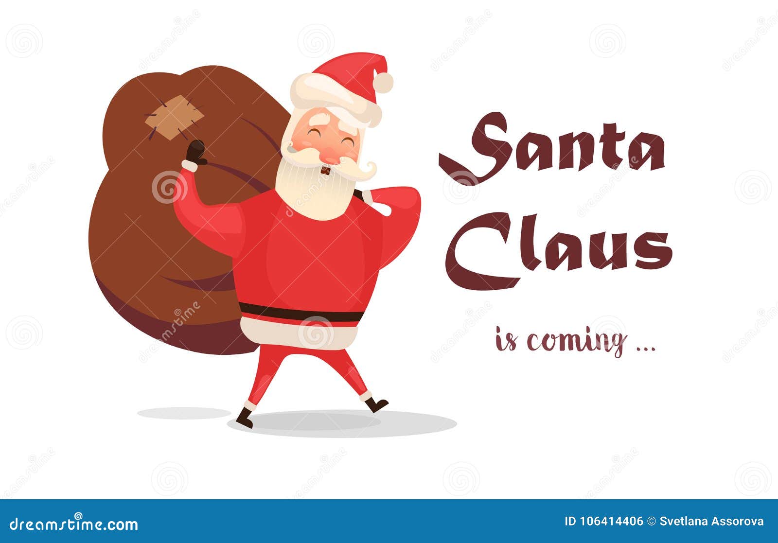 Christmas Card. Funny Cartoon Santa Claus with Huge Red Bag with Presents  Stock Vector - Illustration of season, sack: 106414406