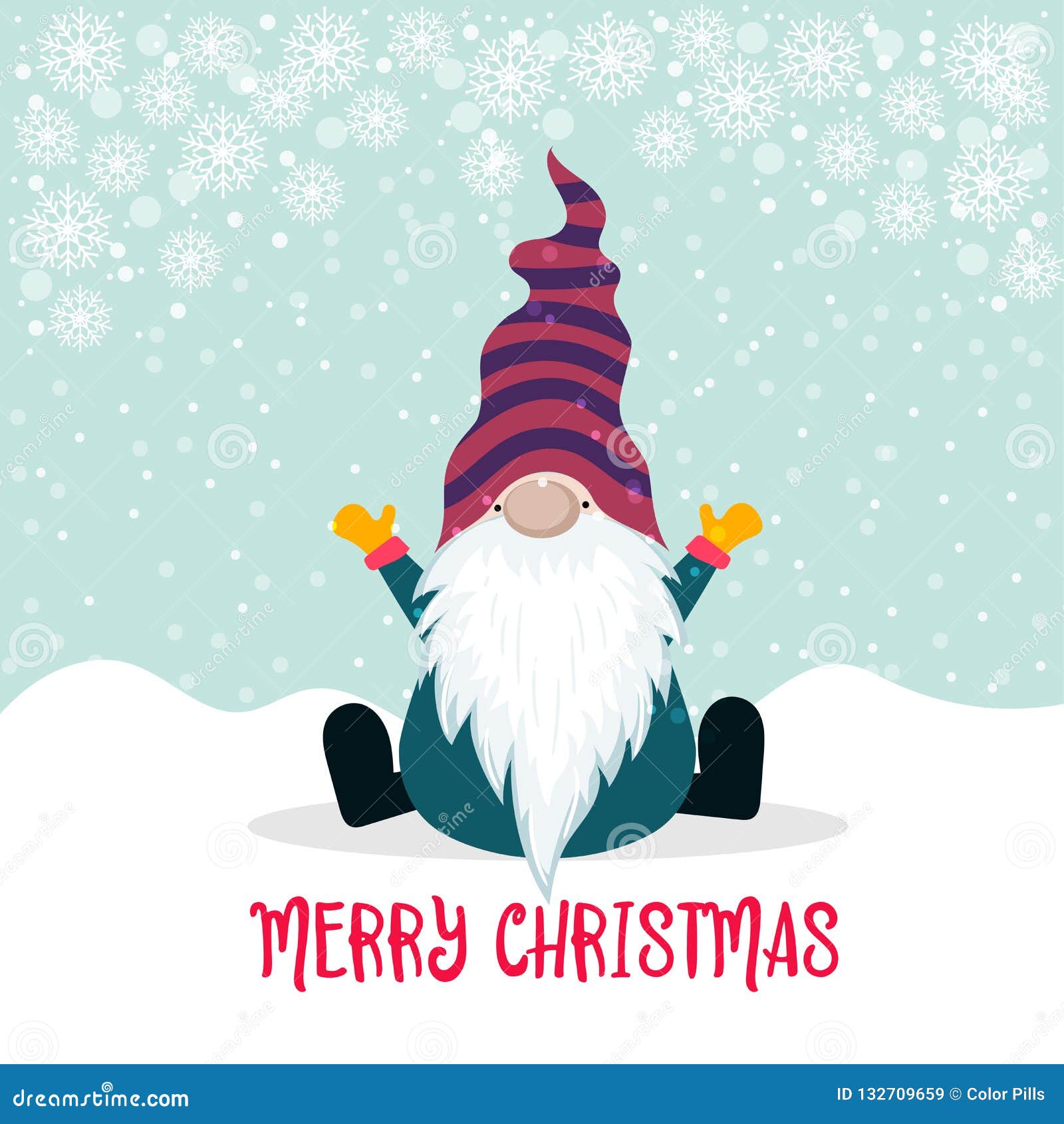 Christmas Card with Funny Gnome Stock Vector Illustration of december