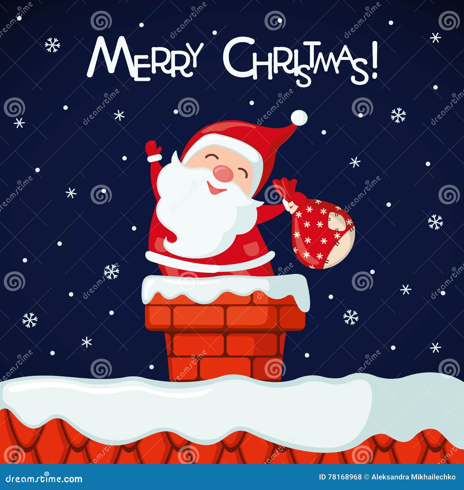Christmas Card with Funny Santa Claus in Chimney. Stock Vector ...