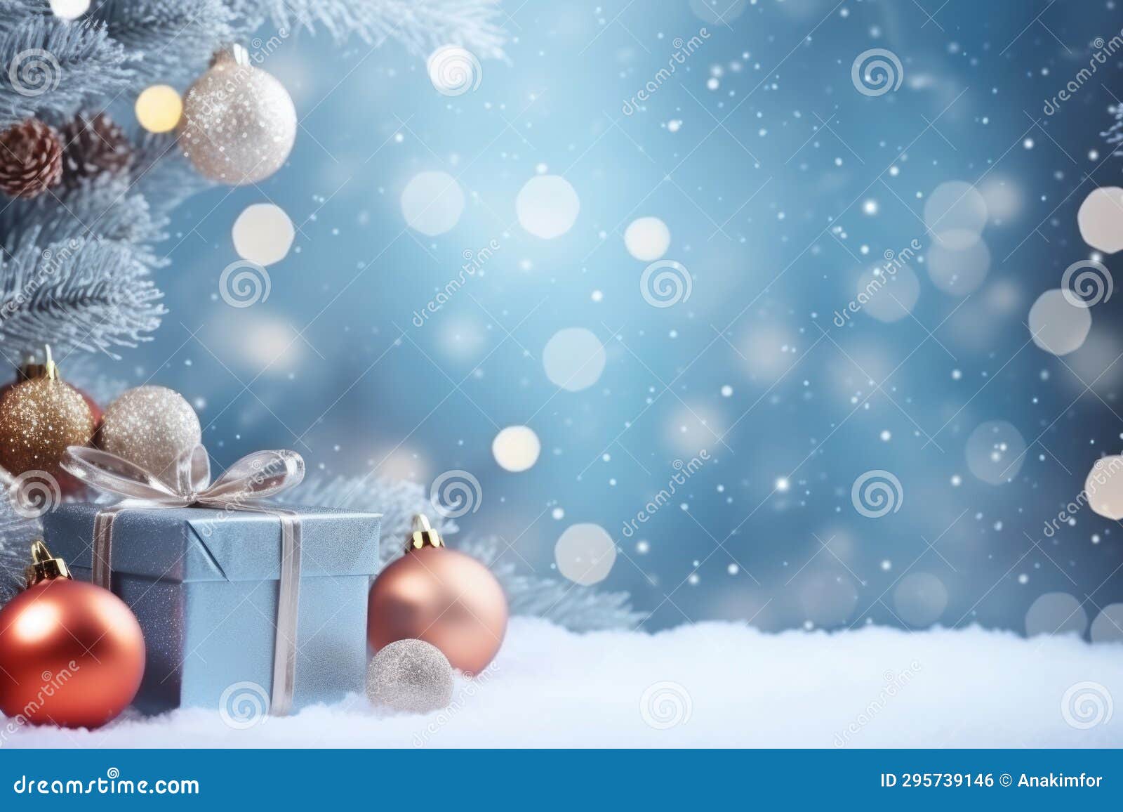 Christmas Card with Gift Box and Balls. Stock Photo Image of sphere