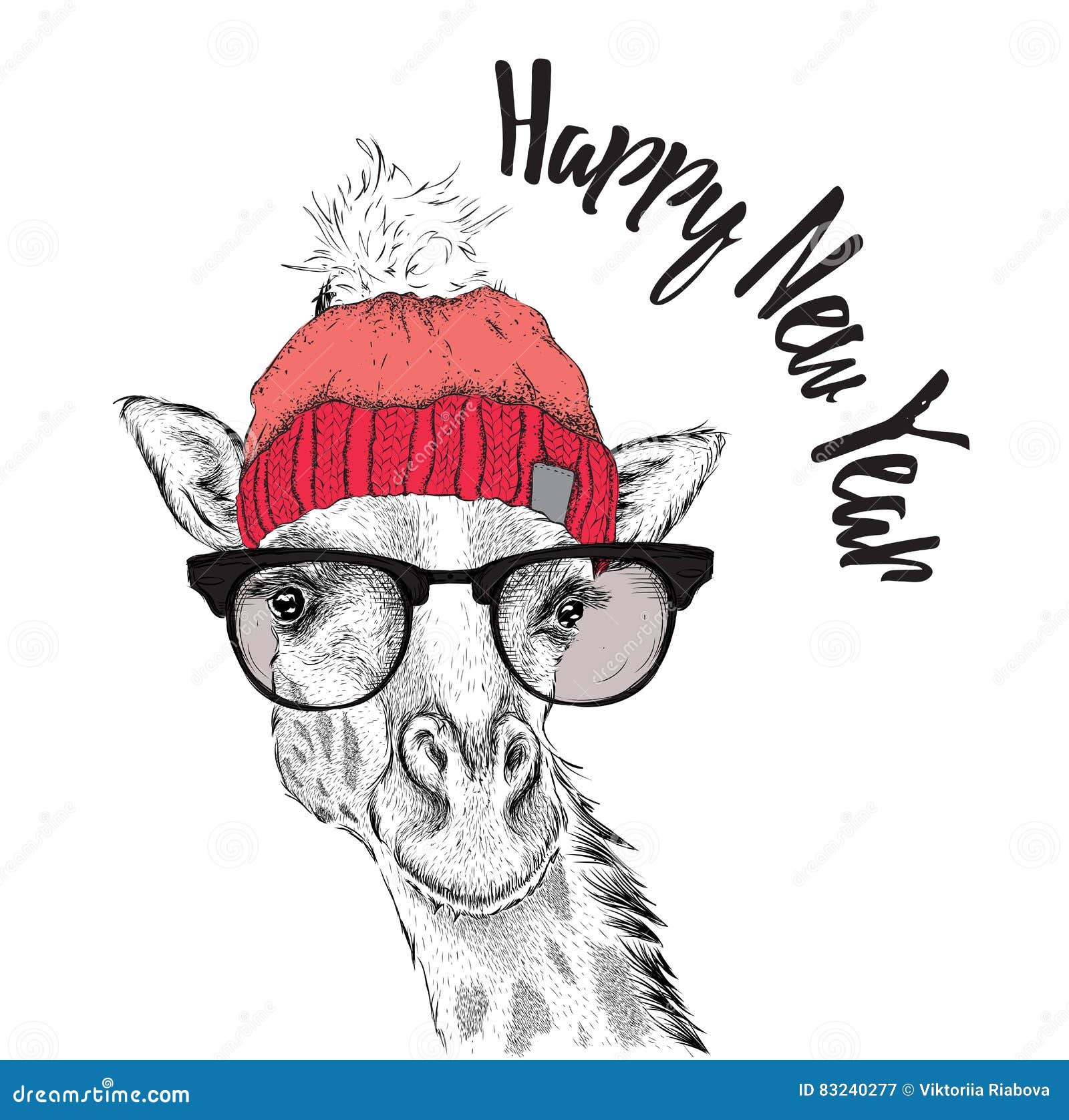 Download Christmas Card With Giraffe In Winter Hat. Merry Christmas ...