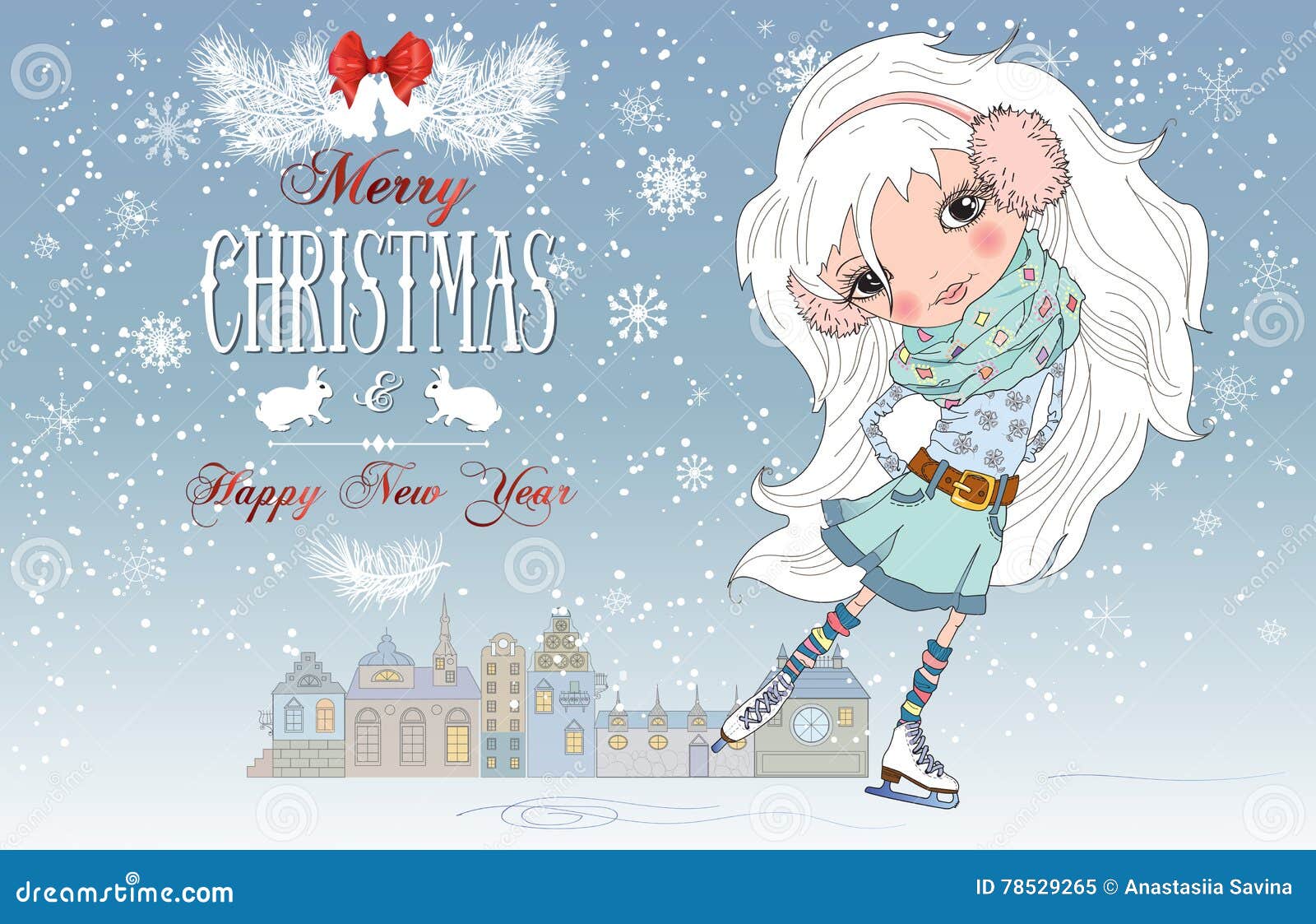 Download Christmas card with girl stock vector Illustration of people