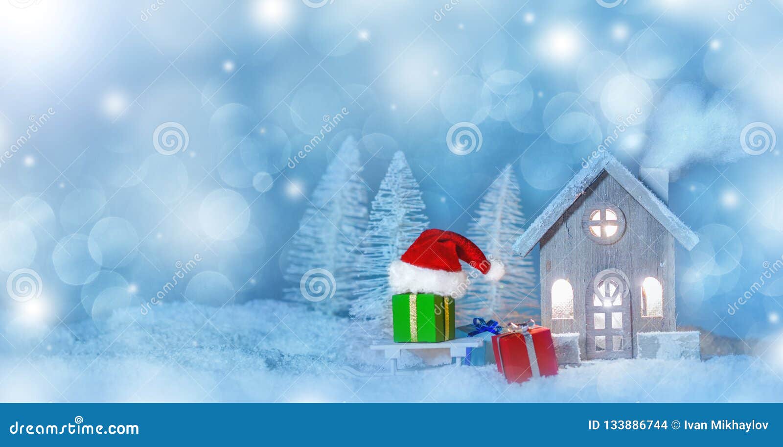 Christmas Card with House in Snow Stock Photo - Image of claus, house ...