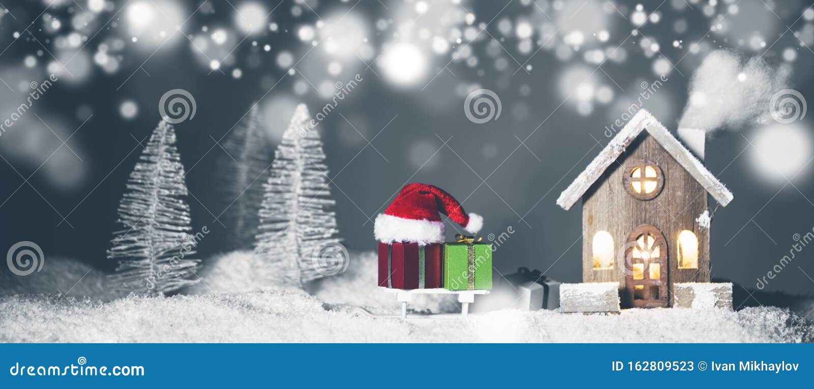 Christmas Card with House in Snow Stock Image - Image of greeting ...