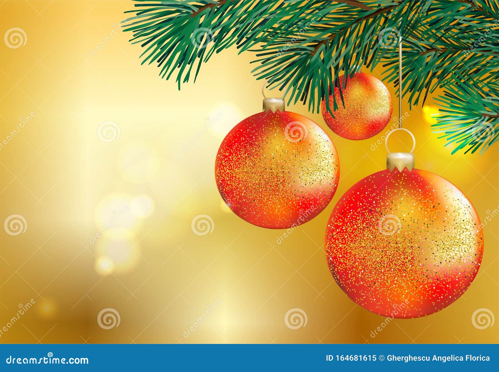 Christmas Card with Orange Sparkle Balls, Fir Branches and Sparkle ...