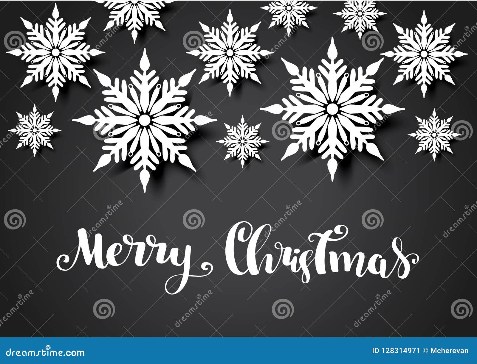 Christmas Card With Paper Snow Flake On Black Stock Illustration