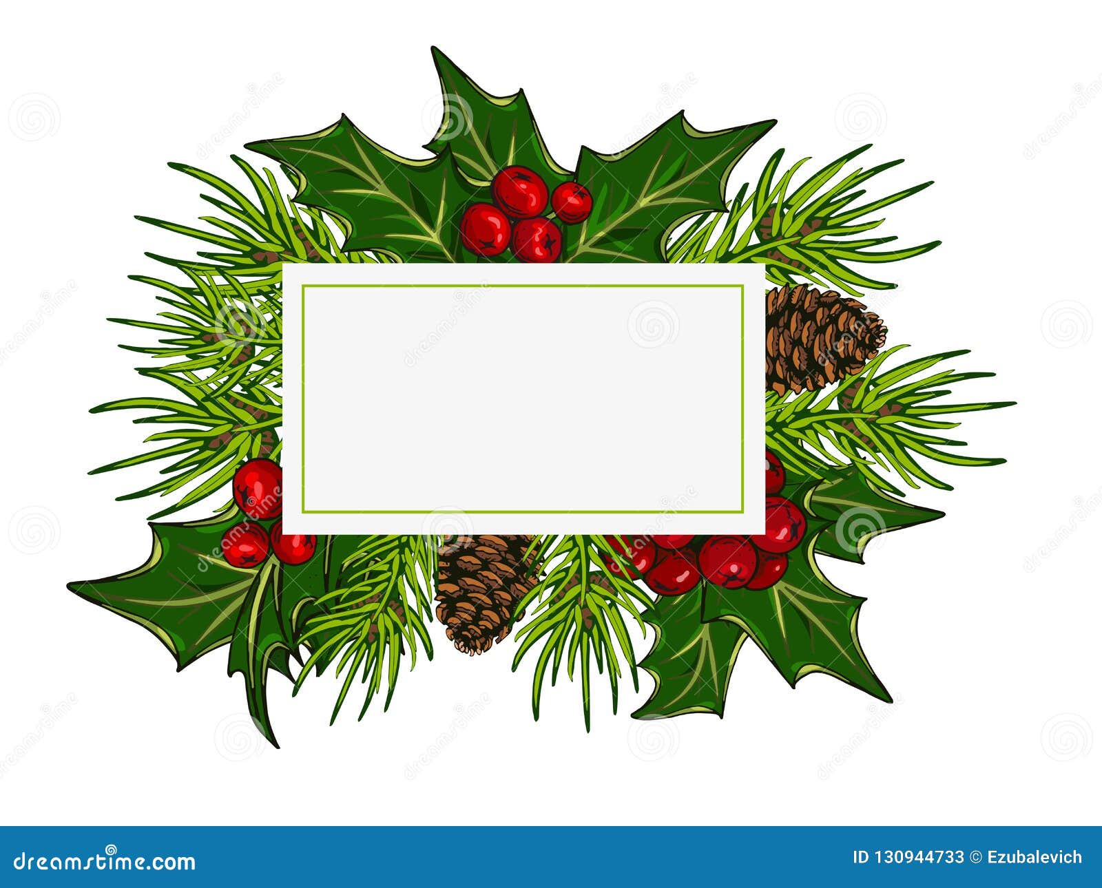 Christmas Card with Pine Cones, Christmas Trees and Holly Stock ...