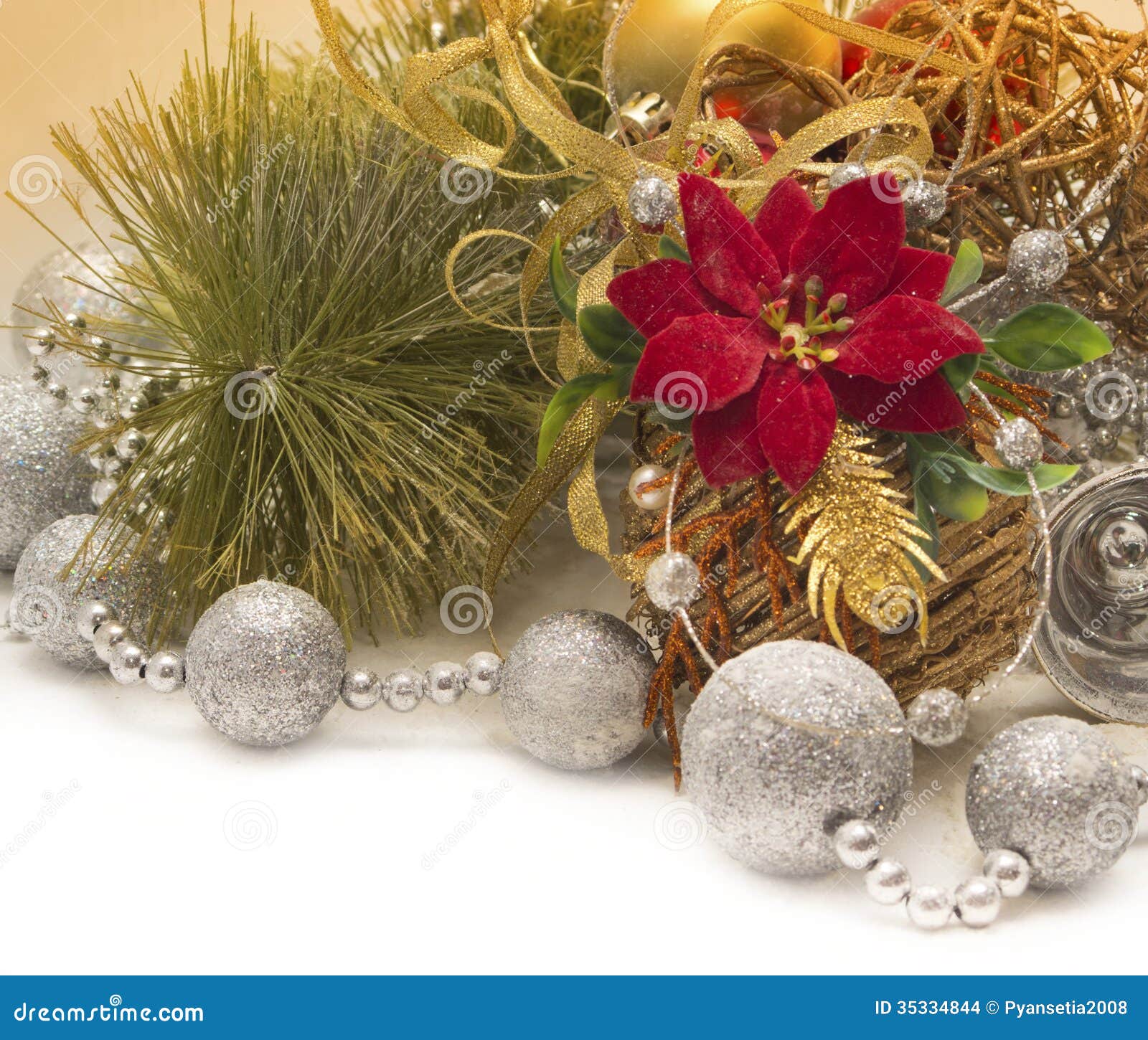 Christmas Card with Red Flower and Balls Stock Photo Image of happy