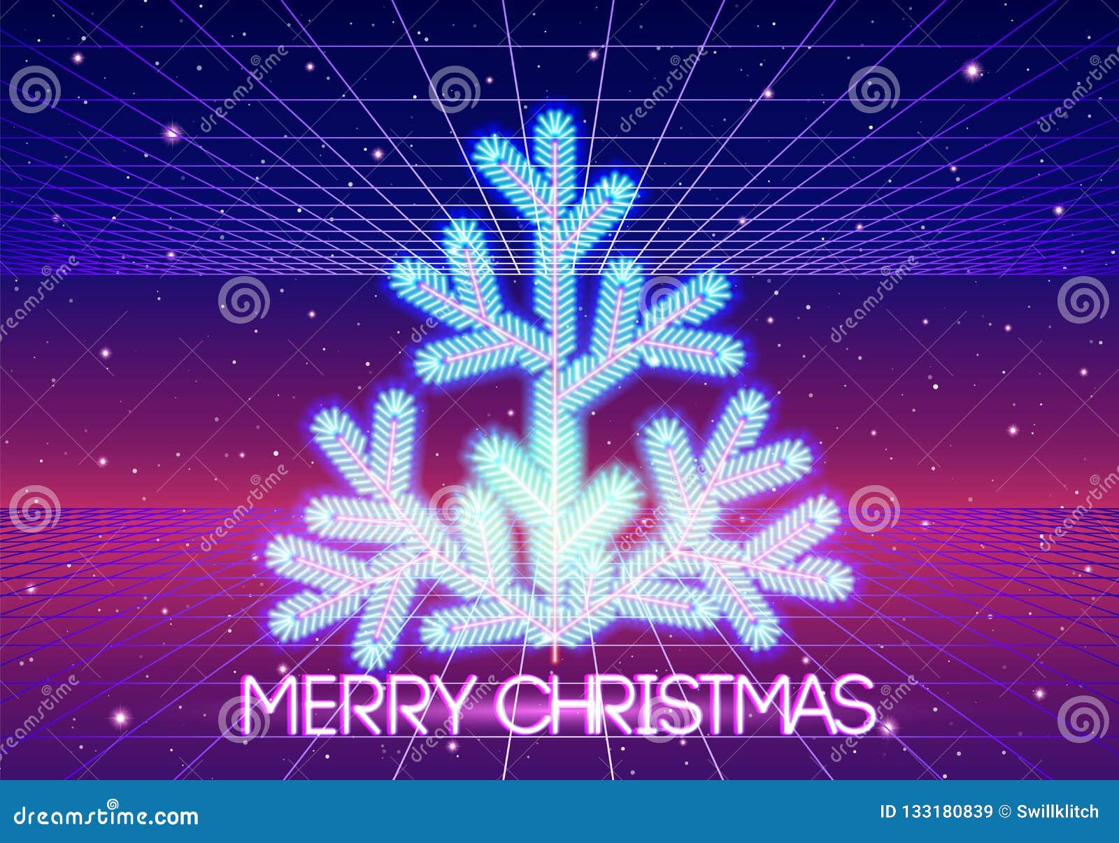 Christmas Card with 80s Styled Neon Christmas Tree Stock Vector -  Illustration of disco, decoration: 133180839