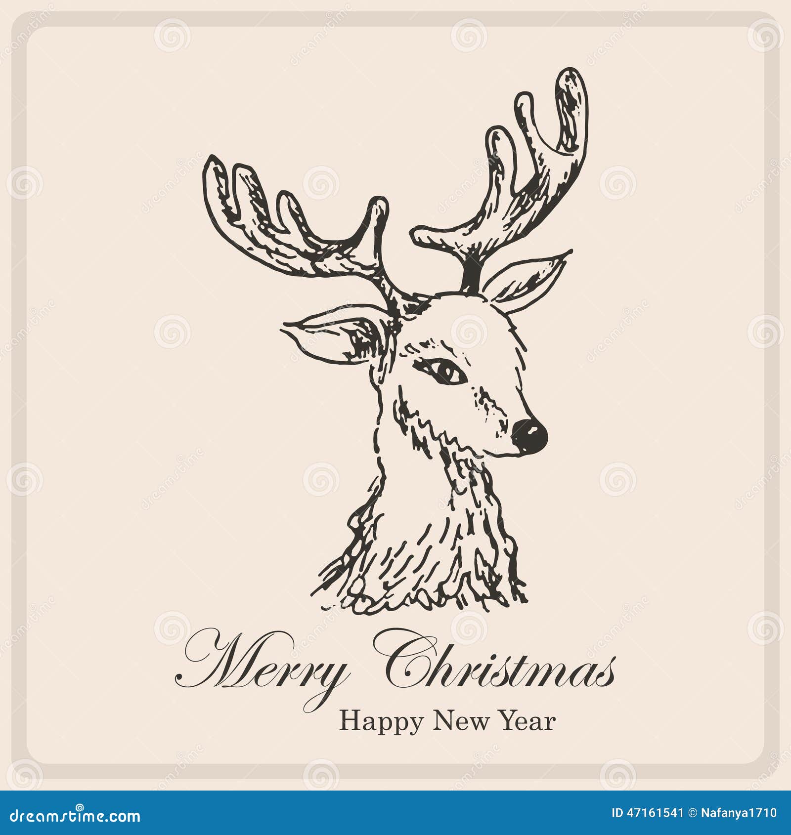 Line Art Card Design : Christmas card with sketch deer hand drawing illustration