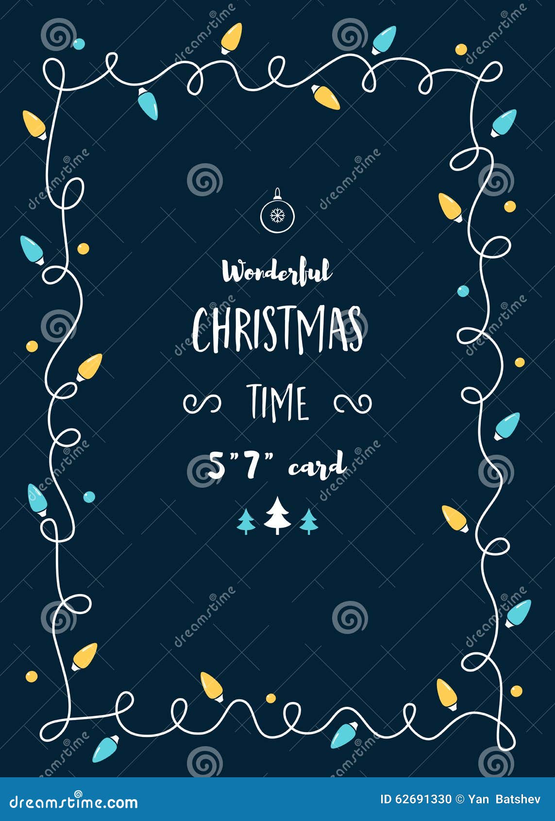 Christmas Card Template with Vintage Lights Garland and Space for Text