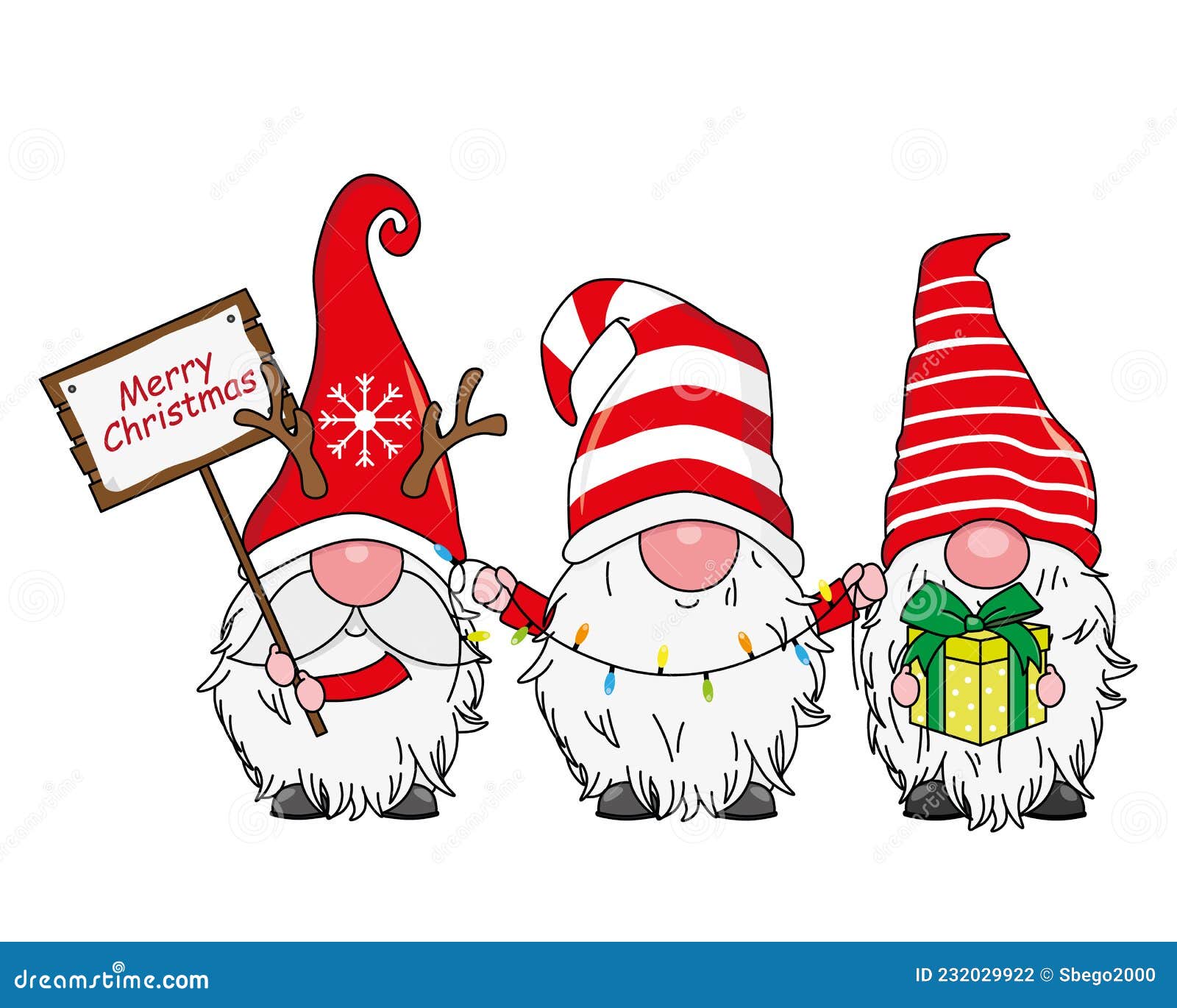 christmas card. three cute gnomes.