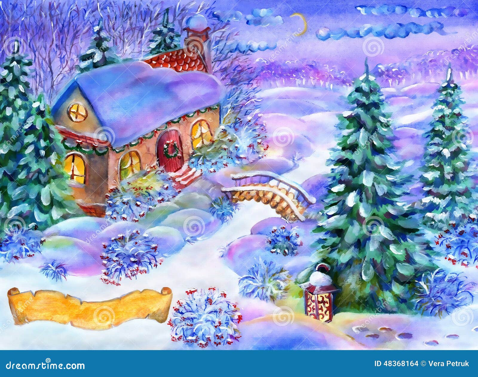 Christmas Card With Winter Landscape Stock Illustration 