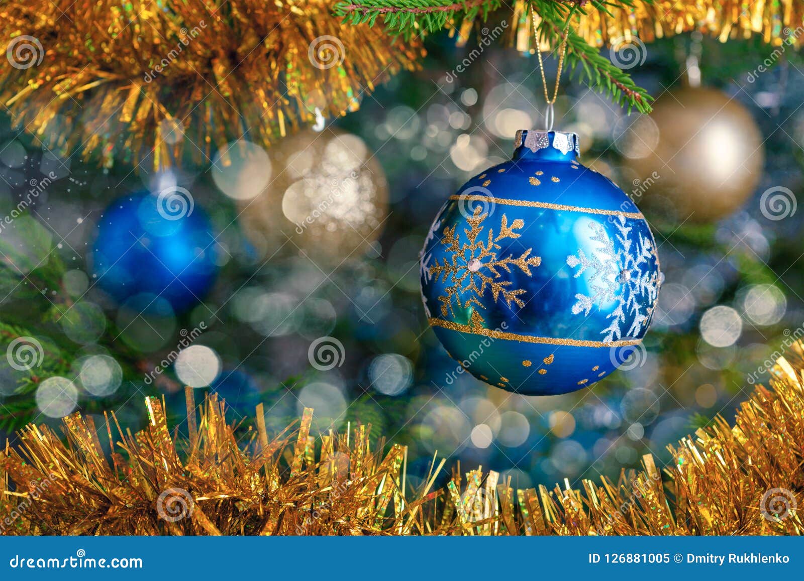 Christmas-tree Decoration Bauble on Decorated Christmas Tree Bac Stock ...