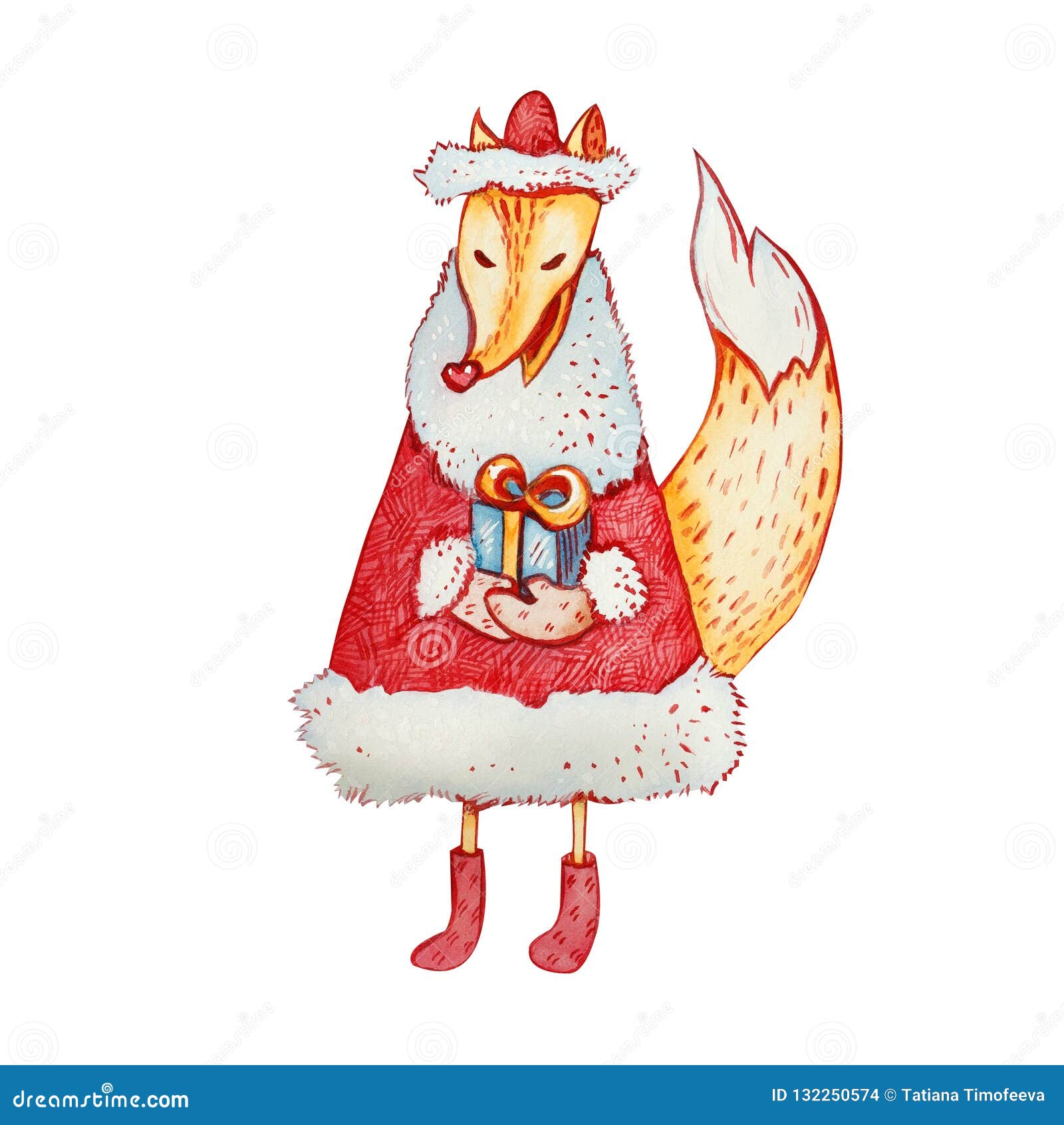 Download Christmas Watercolor Illustration Of A Sly Fox With A Gift ...