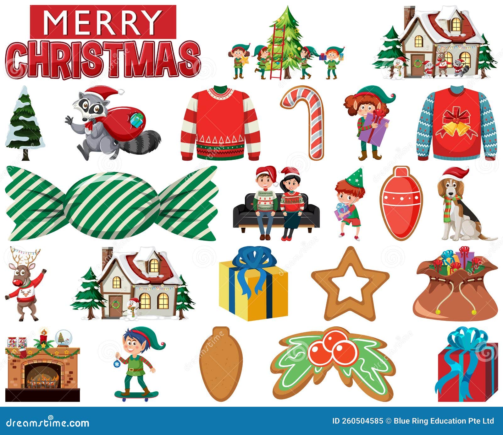 Christmas Characters and Elements Set Stock Vector Illustration of