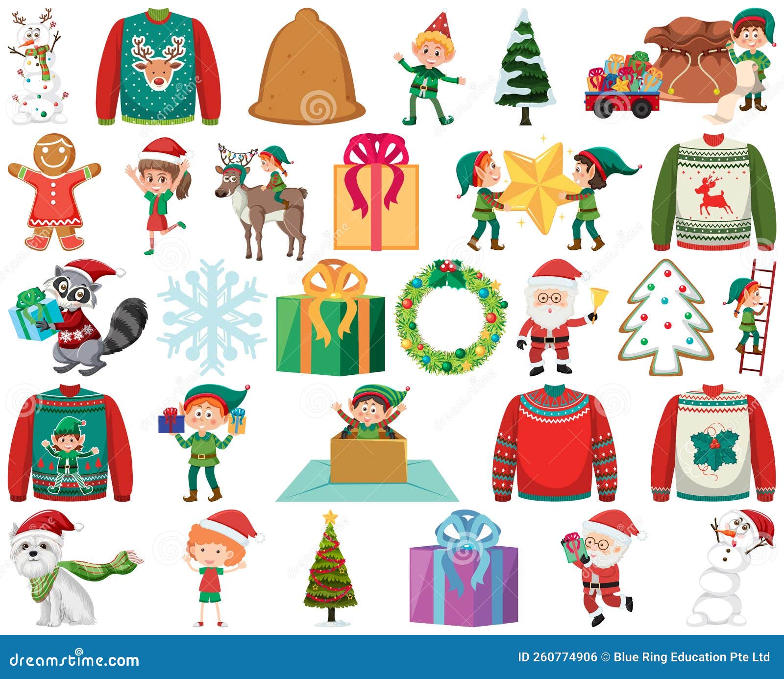 Christmas Characters and Elements Set Stock Vector Illustration of