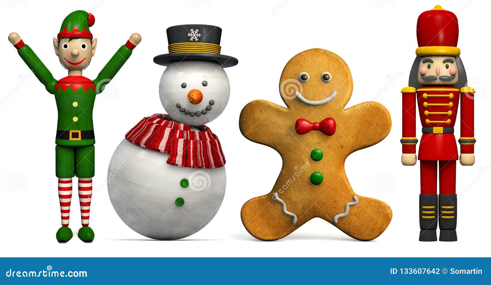 Christmas Characters Festive And Cheerful Isolated On White Stock Illustration - Illustration of 