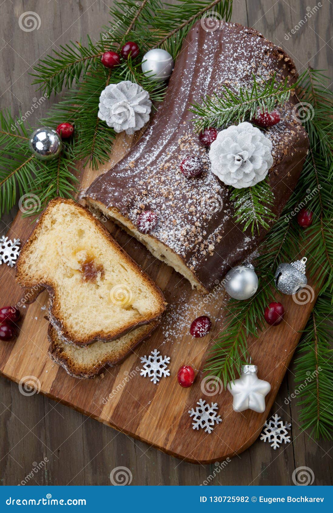 Christmas Chocolate Yule Log Cake Stock Photo - Image of close, fruits ...