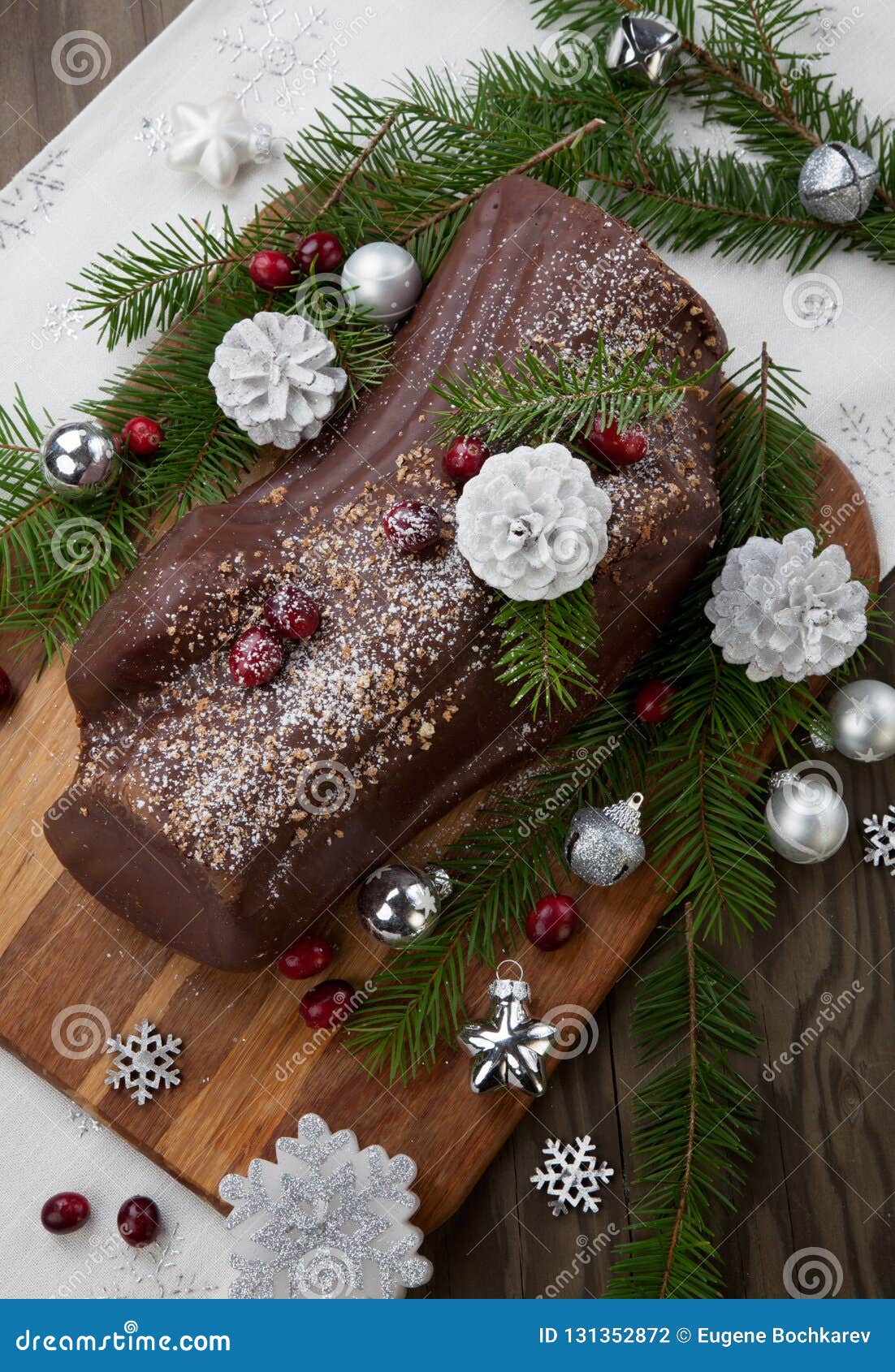 Christmas Chocolate Yule Log Cake Stock Photo - Image of christmas ...