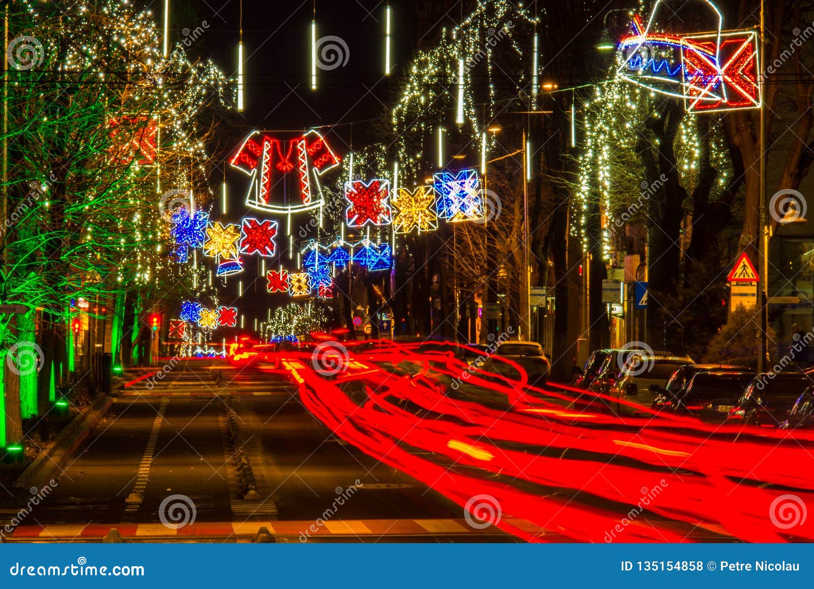 Christmas City Lights stock photo. Image of cars, long 135154858