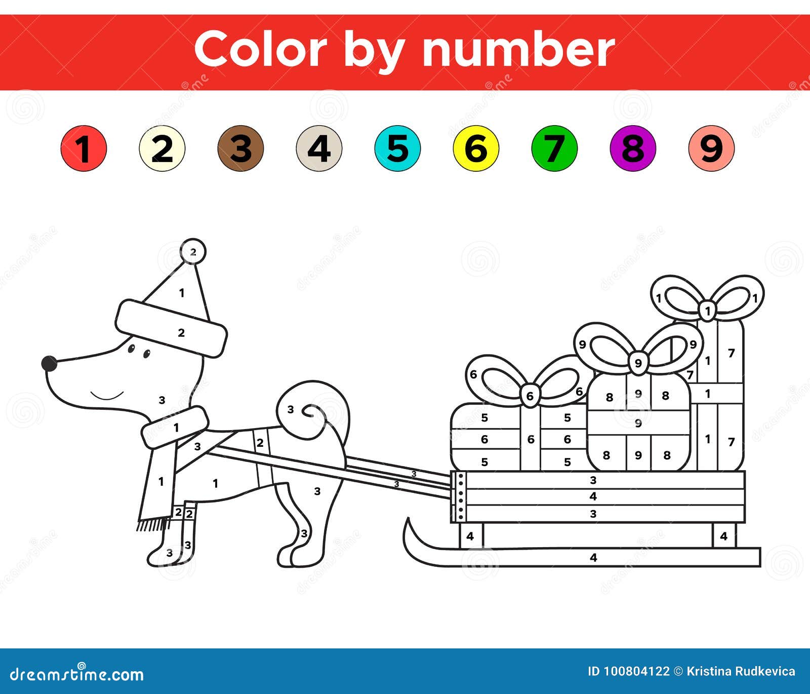 Christmas Color by Number for Preschool and School Kids. Stock Vector