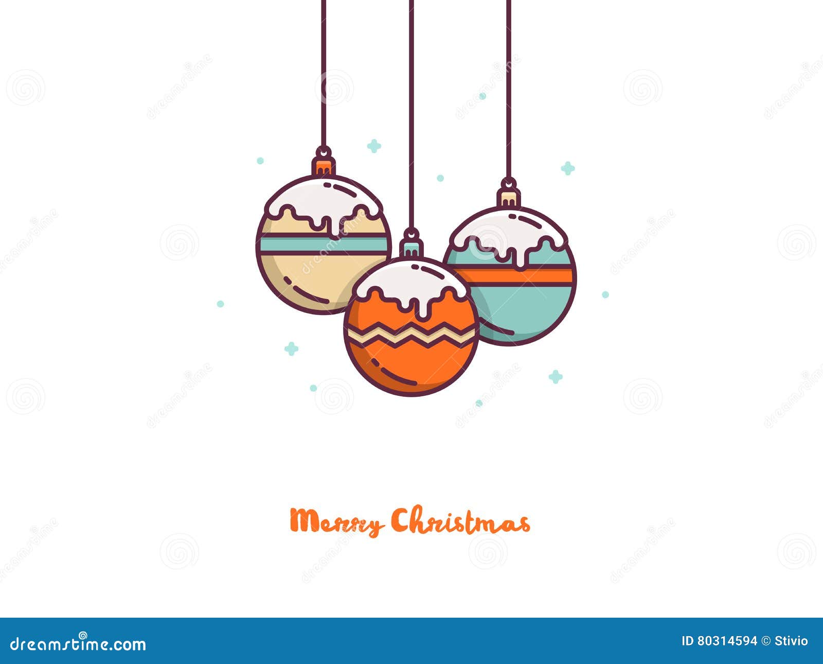 Christmas colorful balls Vector outline xmas illustration Design for holiday greeting card