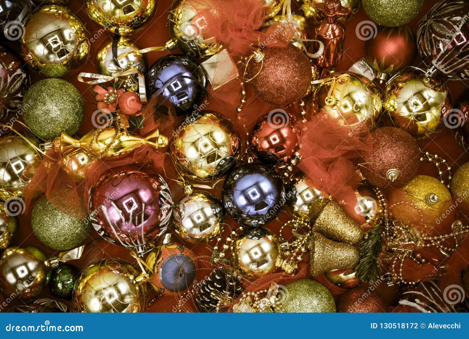 Christmas Colorful Decorations Background Desaturated. Stock Photo ...