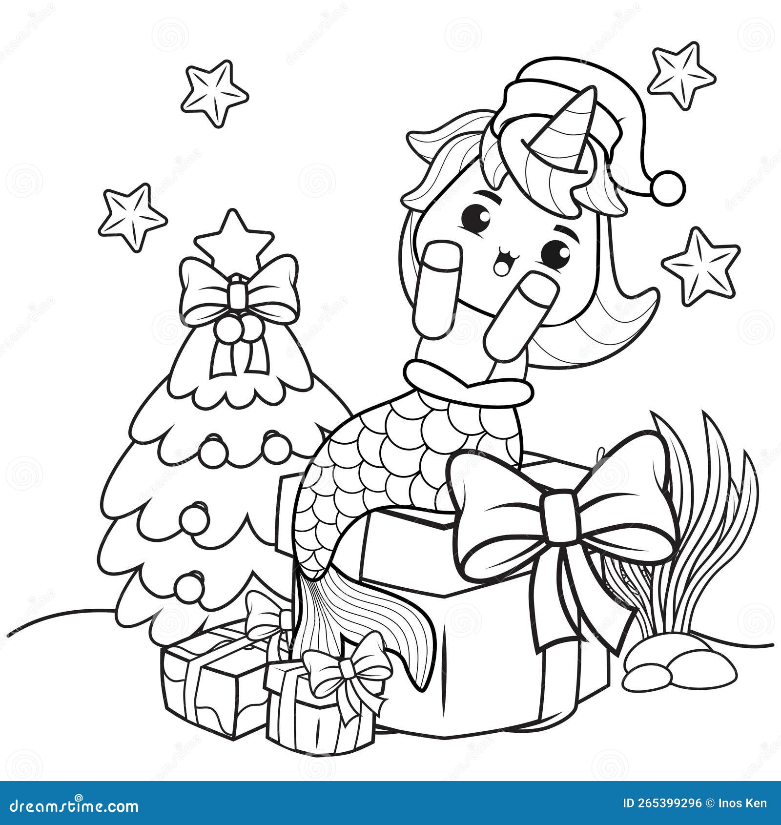 Christmas Coloring Book with Cute Unicorn Mermaid Stock Vector ...