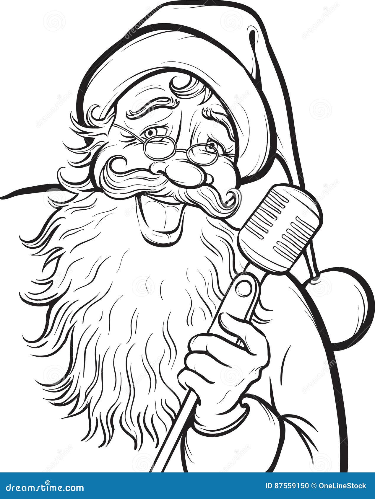 Christmas coloring page with singing Santa Claus