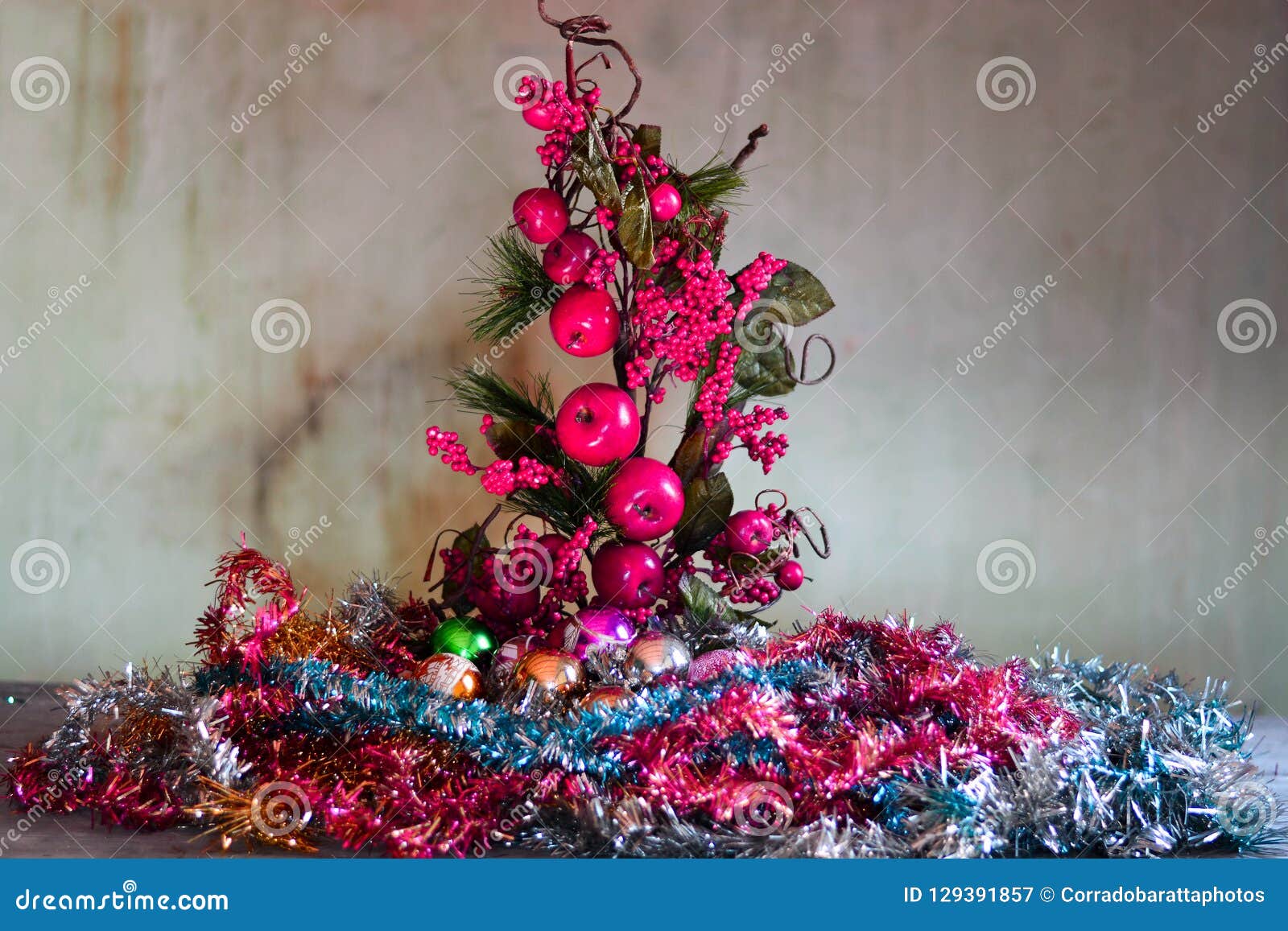 An Unusual Christmas Tree With Apples Stock Image Image Of