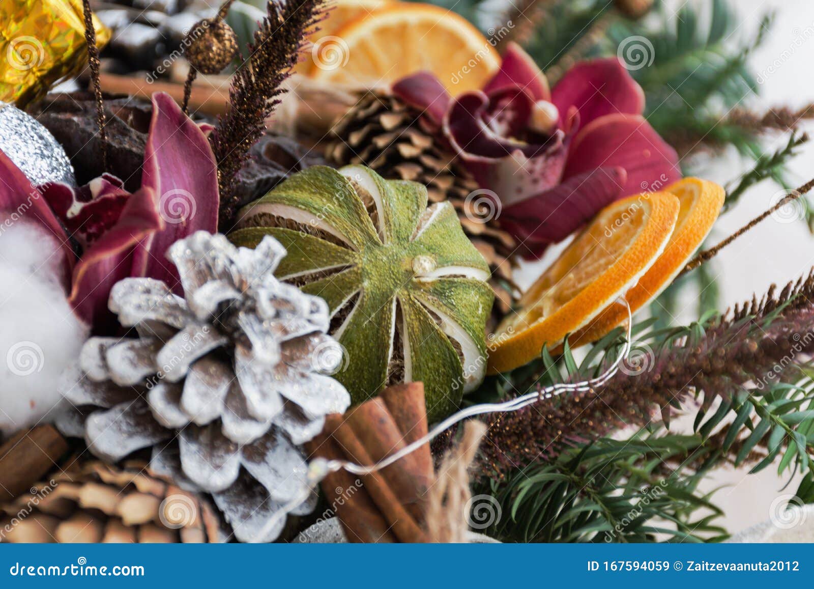 Christmas Bouquet Close-up of Dried Fruits and Flowers Stock Image ...