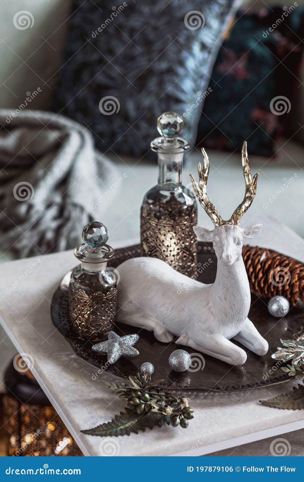 Christmas Composition on the Marble Table in the Living Room Interior ...