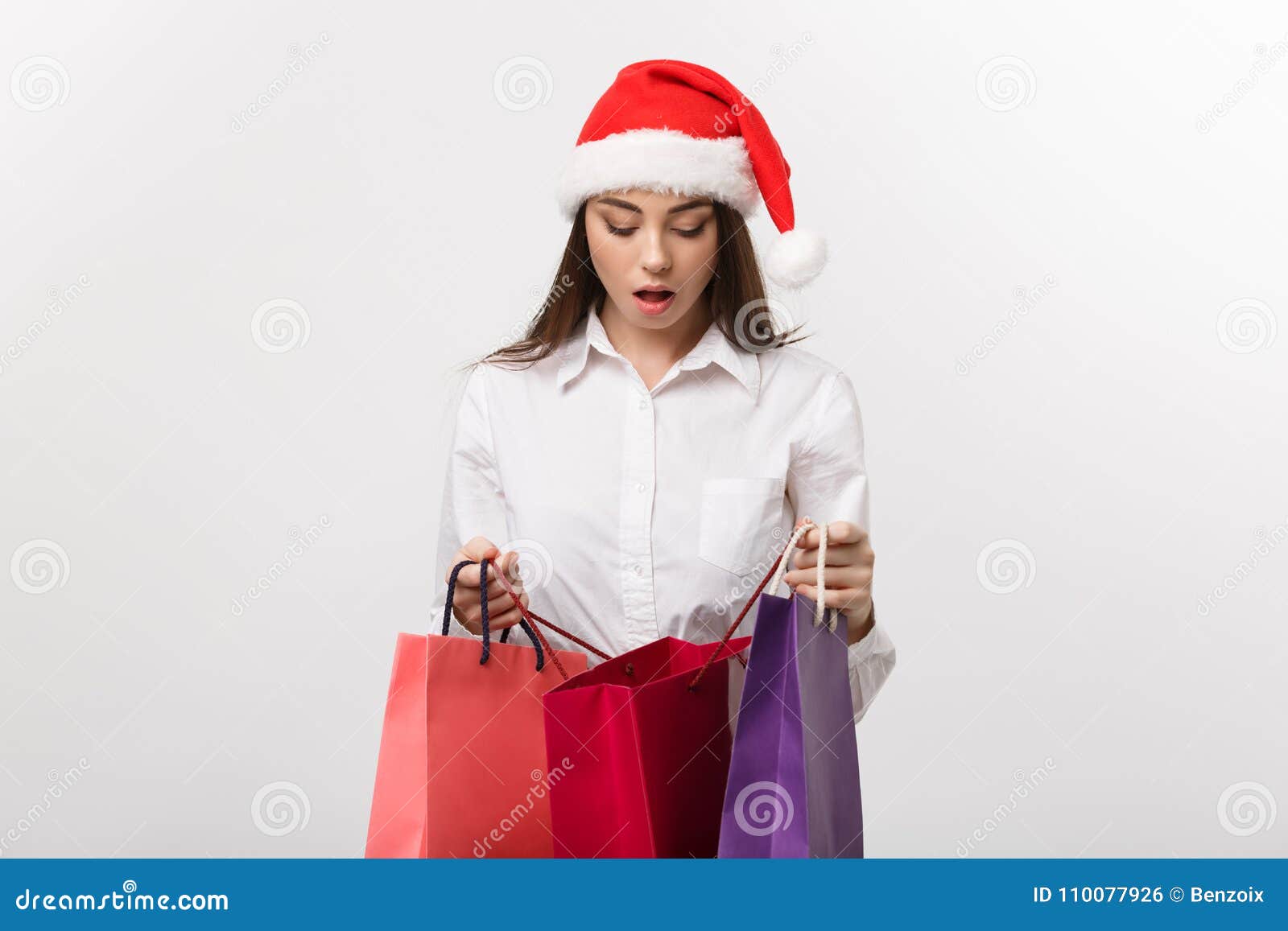 Christmas Concept - Beautiful Caucasian Business Woman Shocking with ...