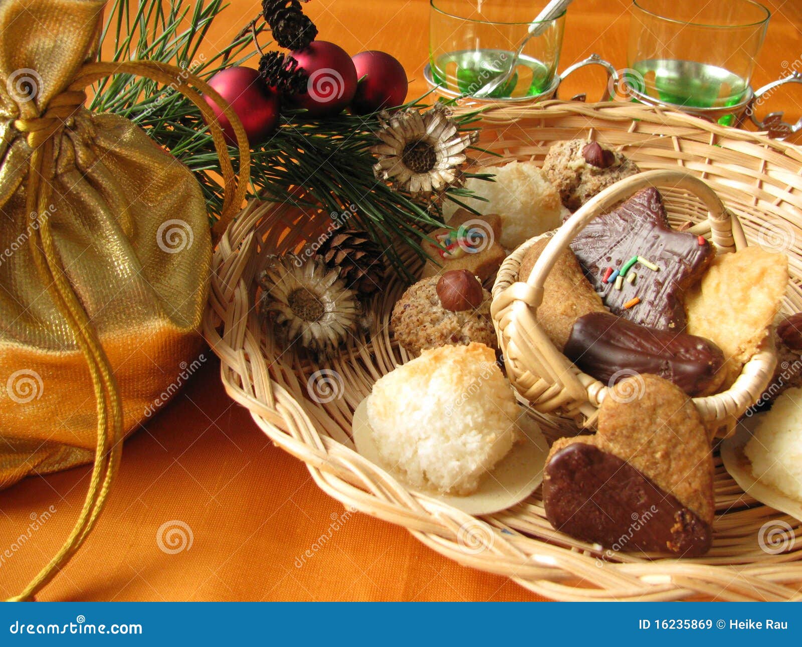Homemade traditional christmas cookies in basket