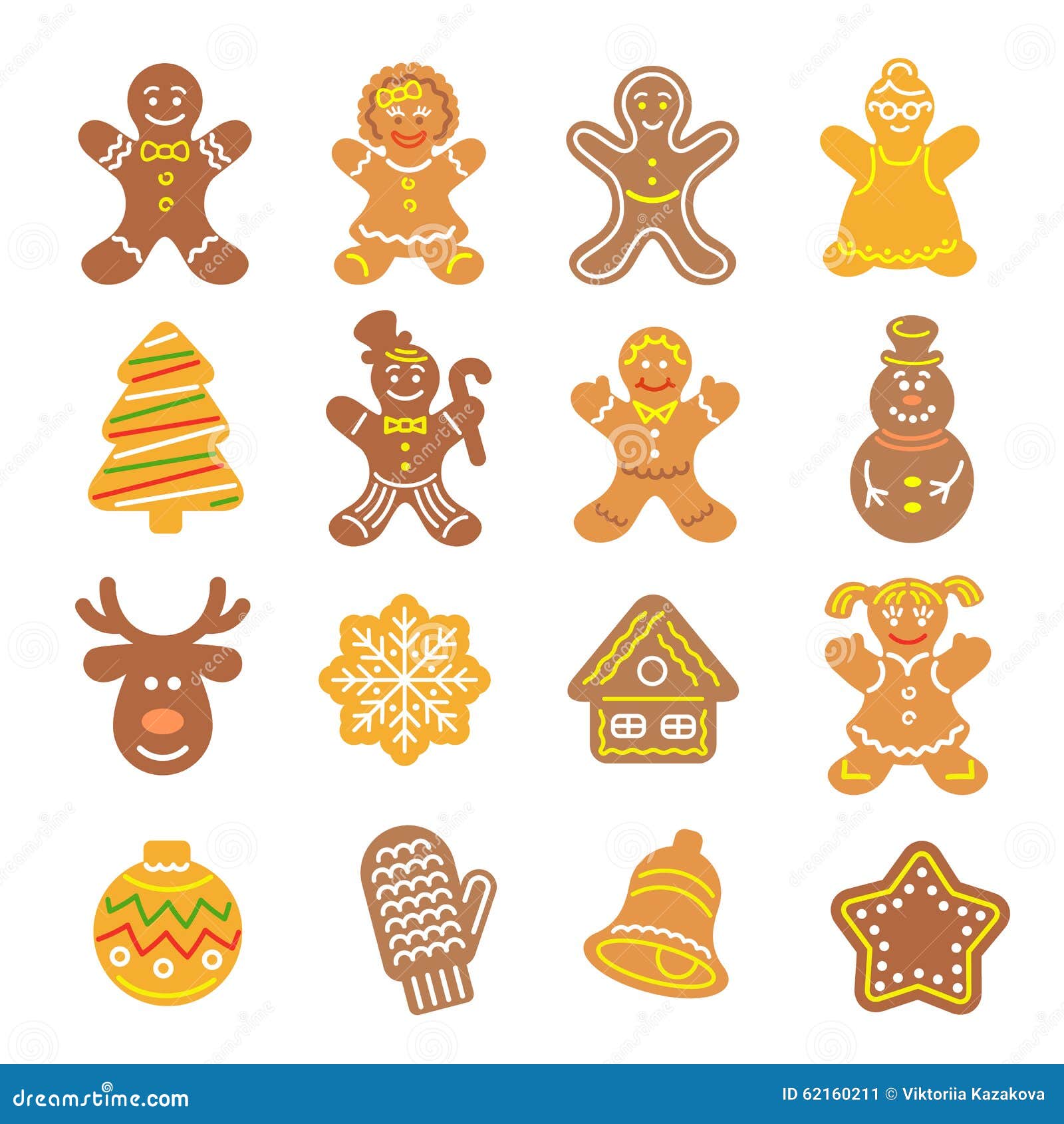 Biscotti Di Natale Gingerbread.Christmas Cookies Flat Icons Set Stock Vector Illustration Of Baked Biscuit 62160211