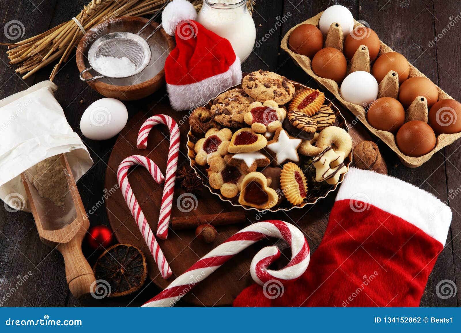 Christmas Cookies and Santa Had with Spieses, Nuts and Ingredients ...