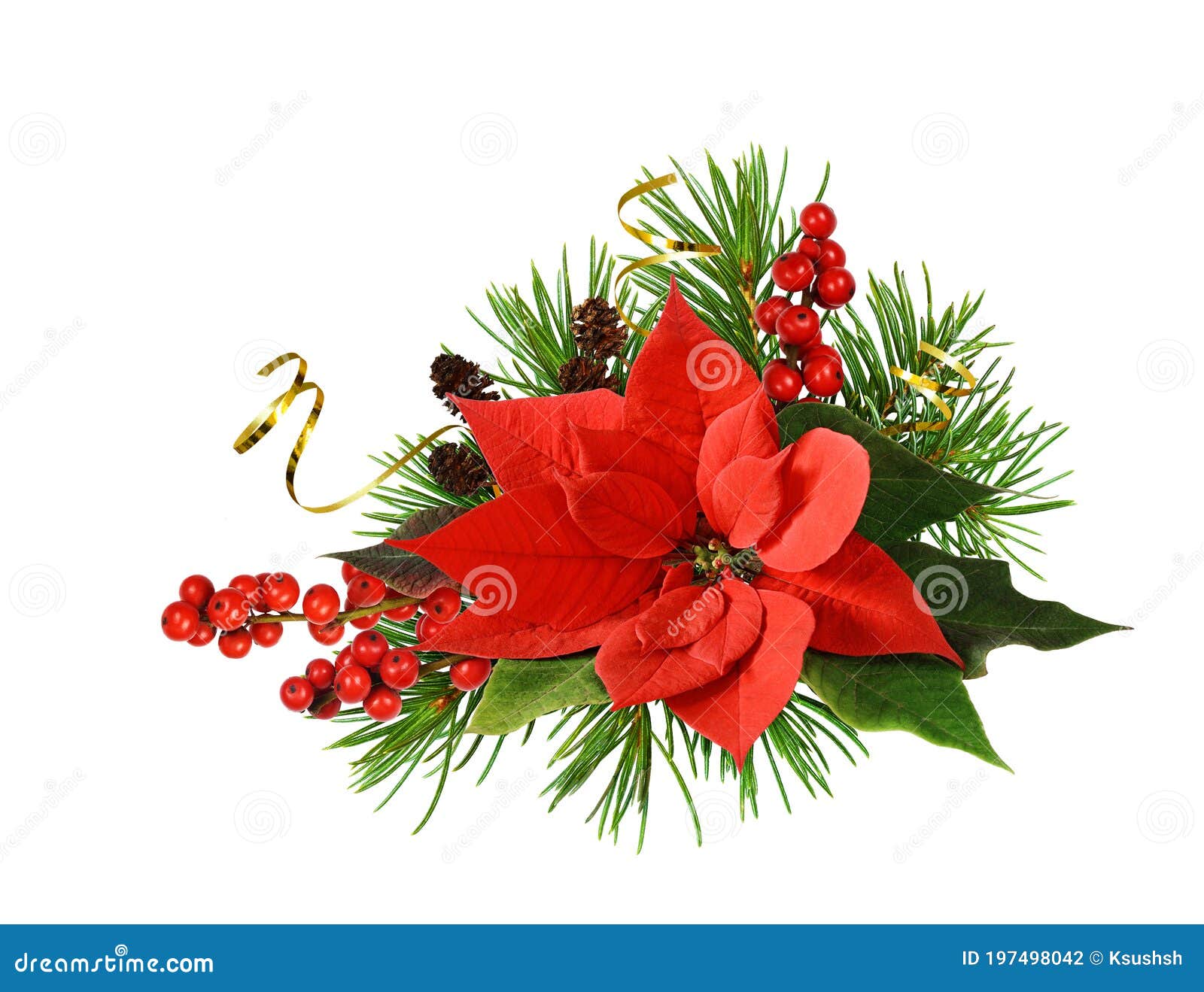 Christmas Corner Arrangement with Red Poinsettia Flower , Berries ...