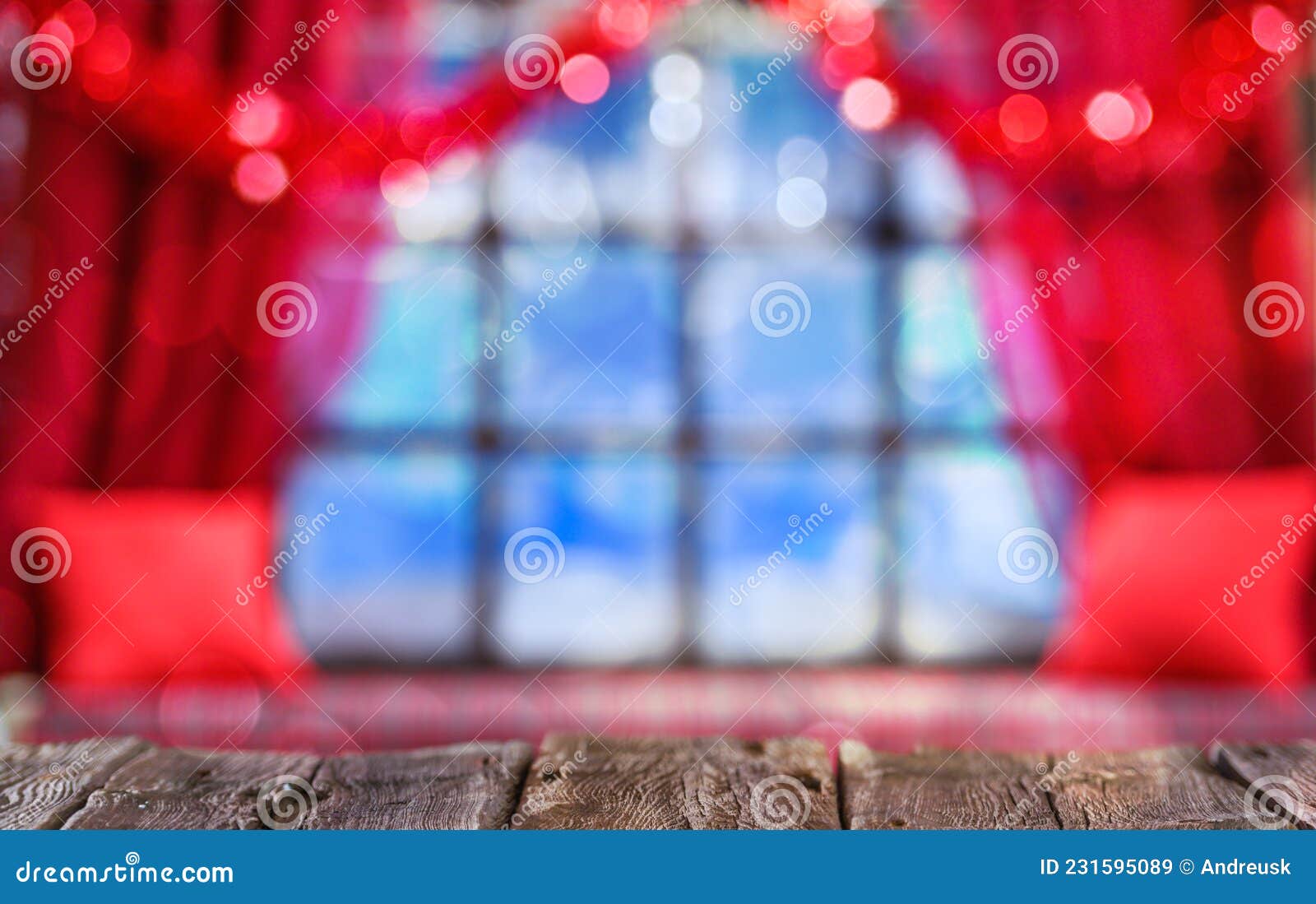 Christmas Cozy Interior Background with Window Sill Illuminated with