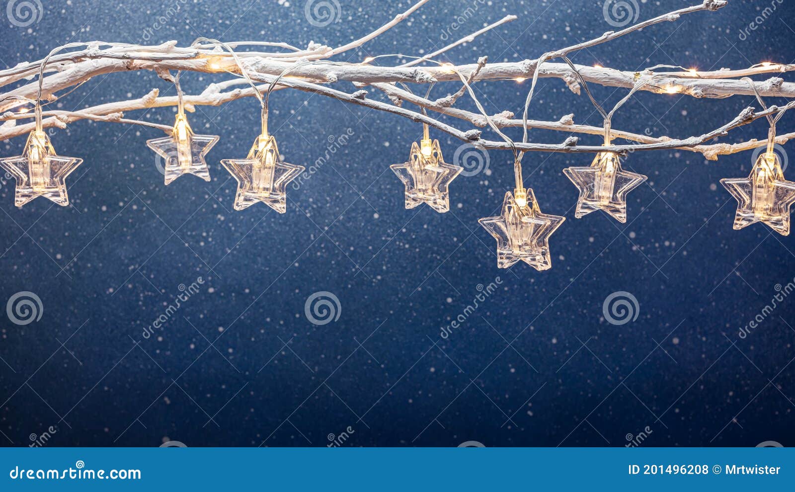 Christmas Decorations with Bare Tree Branch and Star Lights Garland