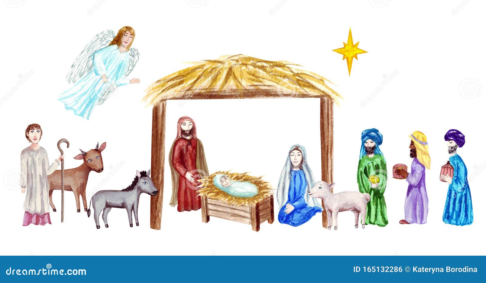 8 Religious CHRISTMAS CARDS NATIVITY picture with Children Shepherds & Angels 