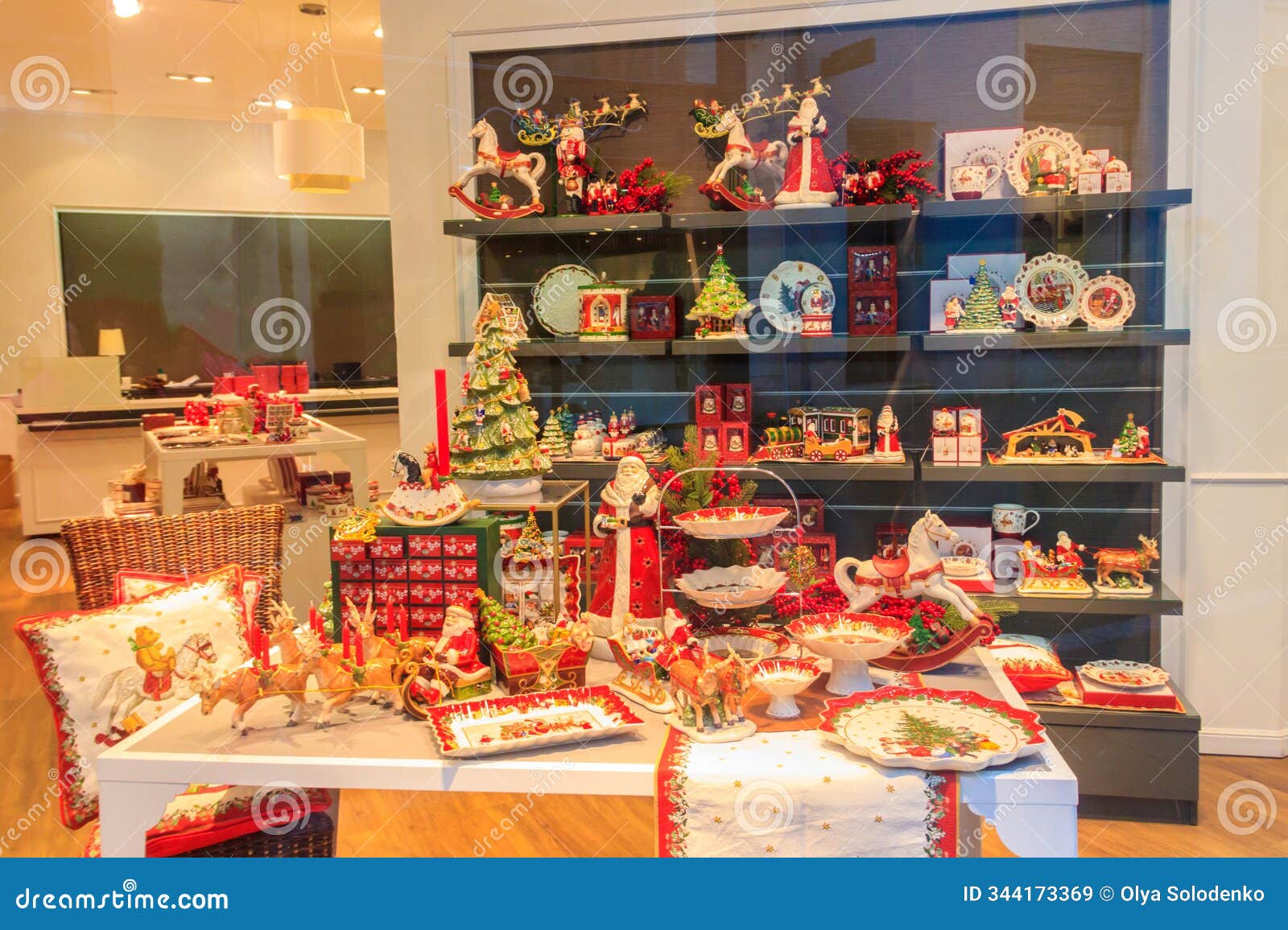 christmas crockery and flatware on display in home decoration shop