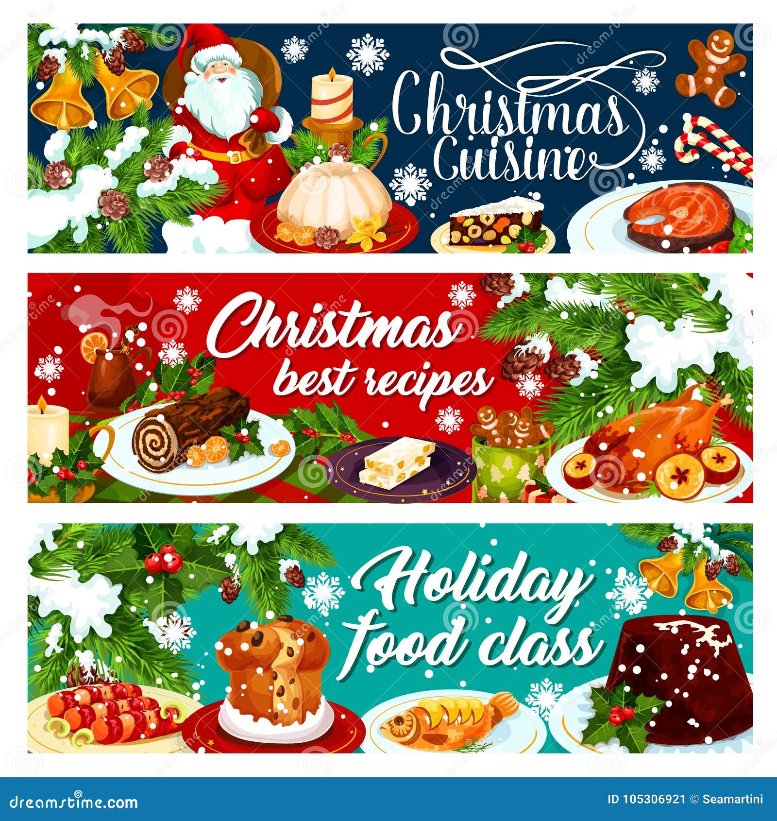 Christmas Dinner Banner with Winter Holiday Food Stock Vector ...