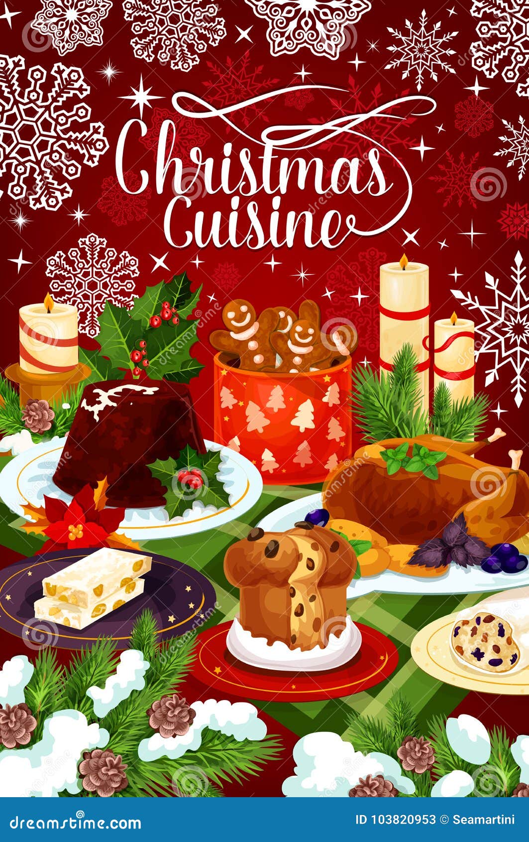 Christmas Cuisine Winter Holiday Dinner Banner Stock Vector ...