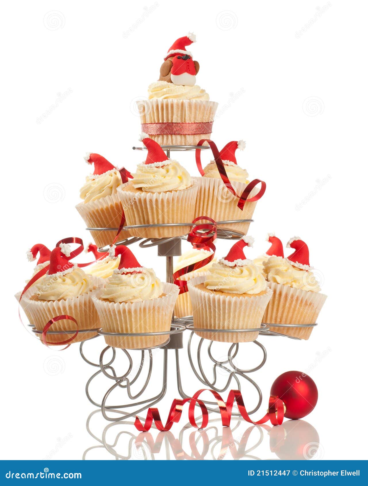 Christmas Cupcakes on Stand Stock Image Image of bauble, ribbon 21512447