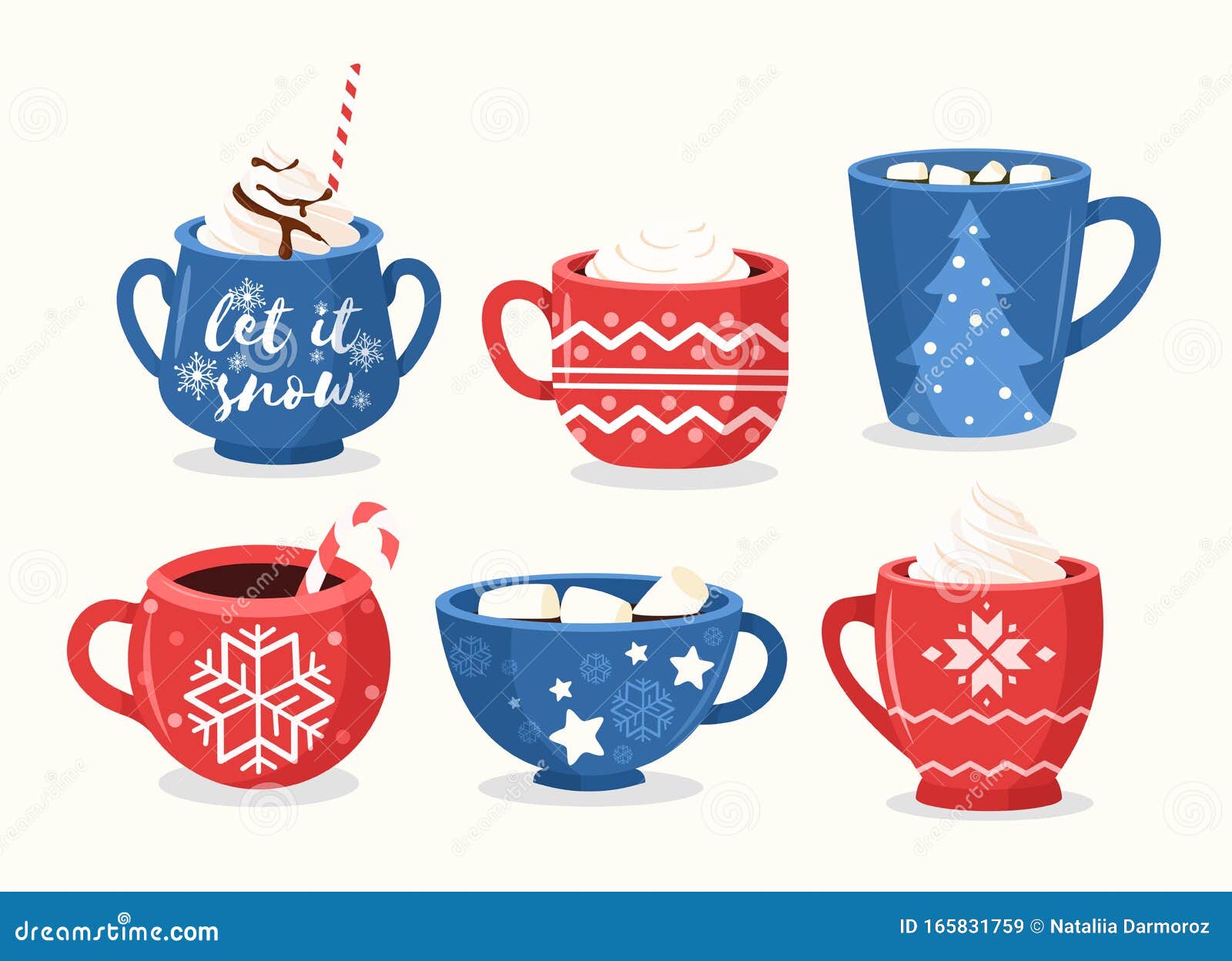 Download Christmas Cups Flat Vector Illustrations Set. Festive Mugs ...