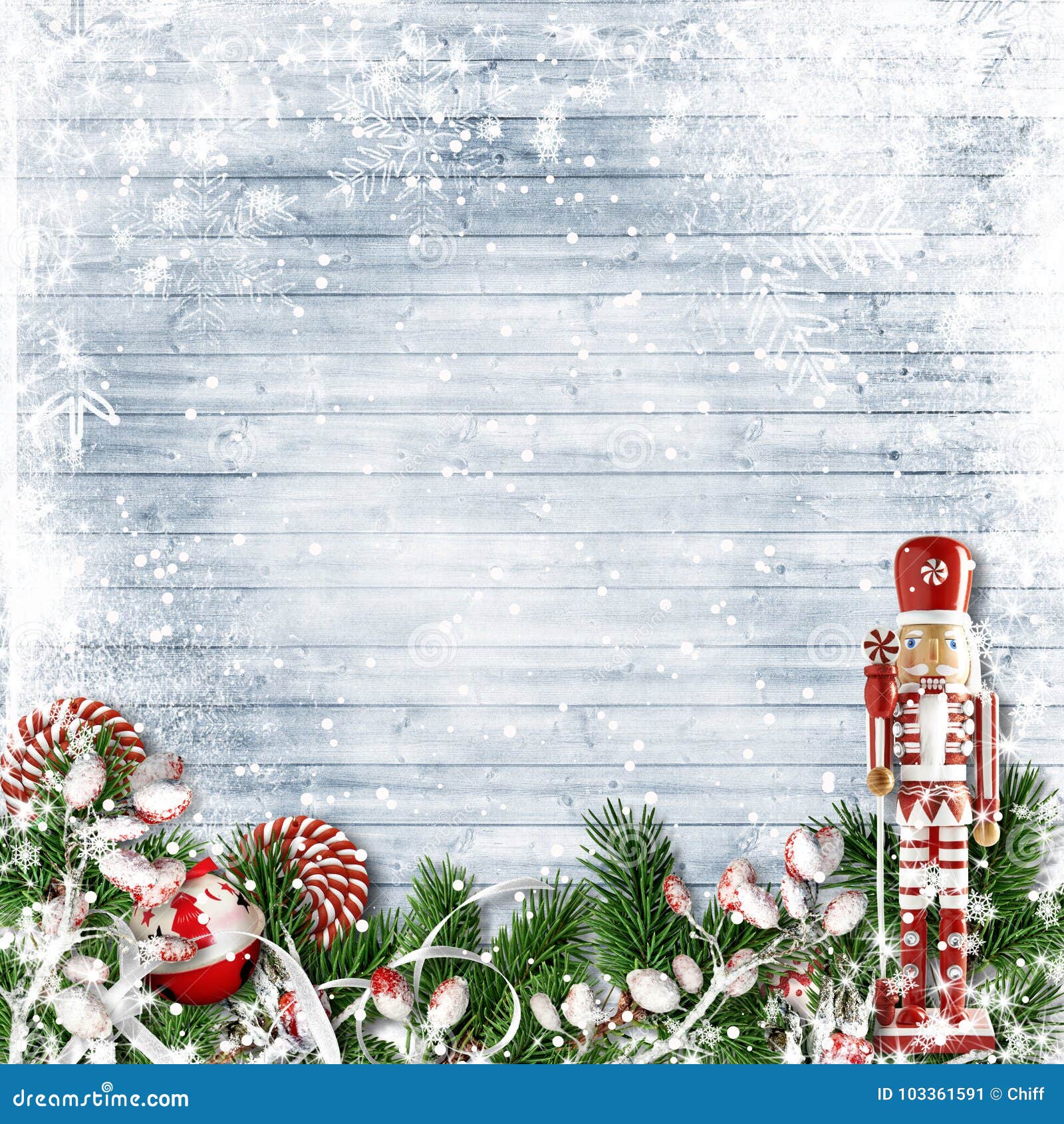 Christmas Decor with a Nutcracker and Candy Cane. with Firtree O ...