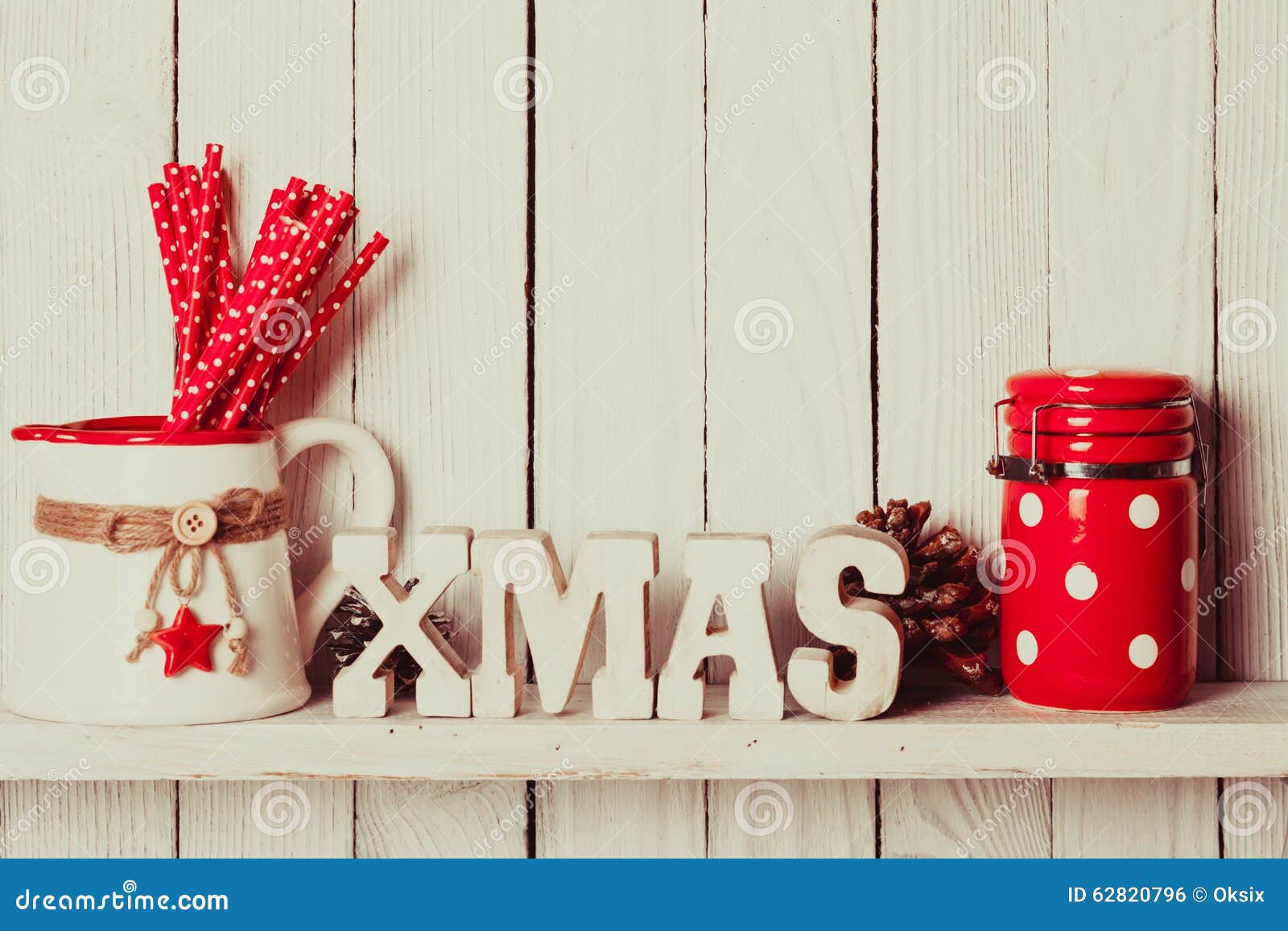 Christmas Decor on the Shelf Stock Photo - Image of handmade ...