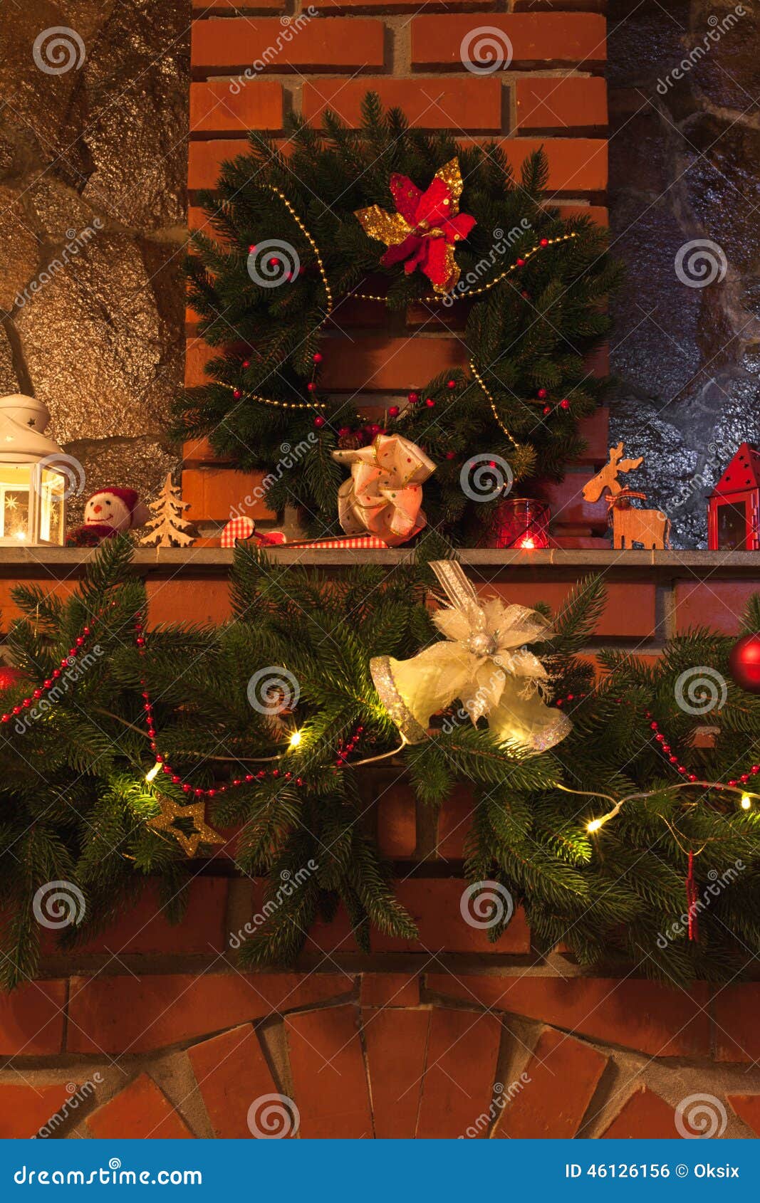 Christmas Decorated Fireplace Stock Photo - Image of detail ...